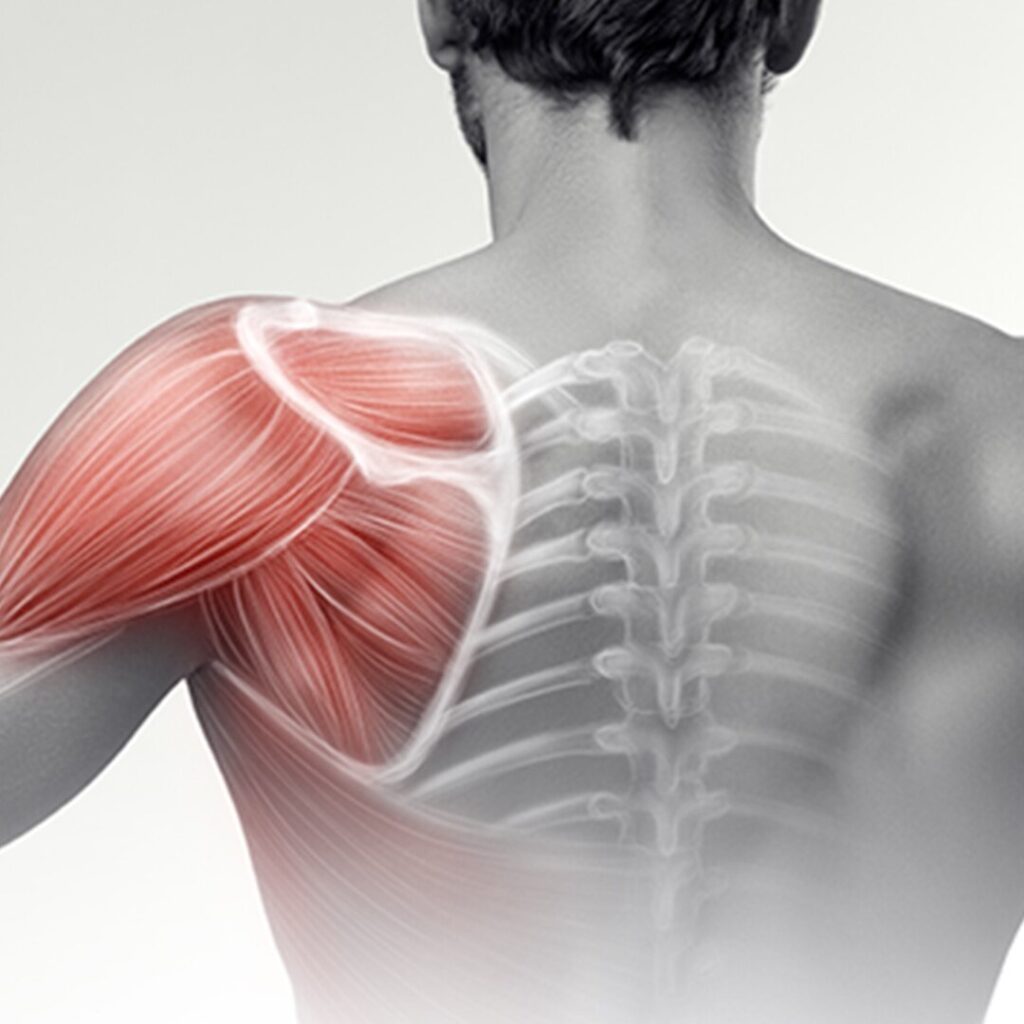 Shoulder anatomy explained during a consultation.